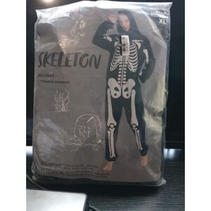 Adult Skeleton Costume‎ XL Hooded Jumpsuit Spooktacular Creations Halloween